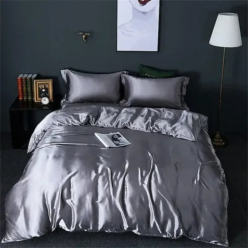 Luxurious deep blue & gold satin duvet cover bedroom bedding set