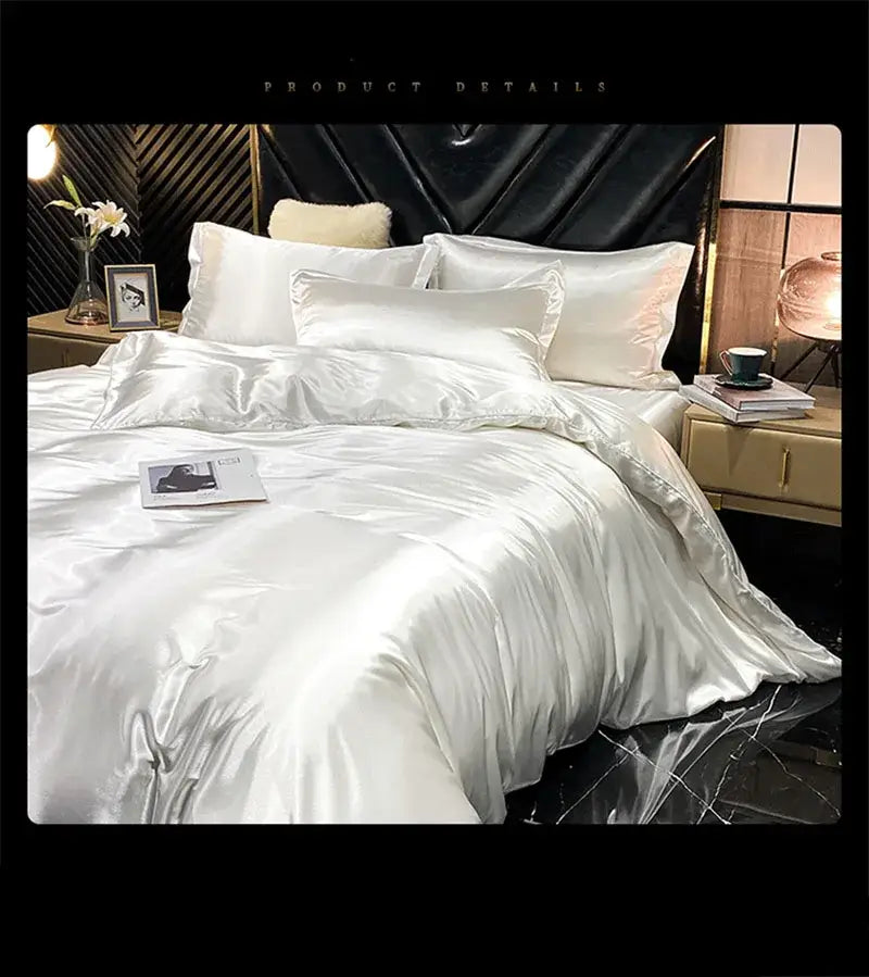 Luxurious emerald green & cream satin duvet cover bedding set bedroom