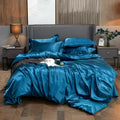 Lustrous teal satin solid color bedding set for bedroom width bed