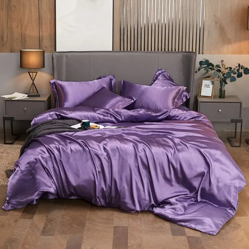 Lustrous teal satin solid color bedding set for bedroom width bed