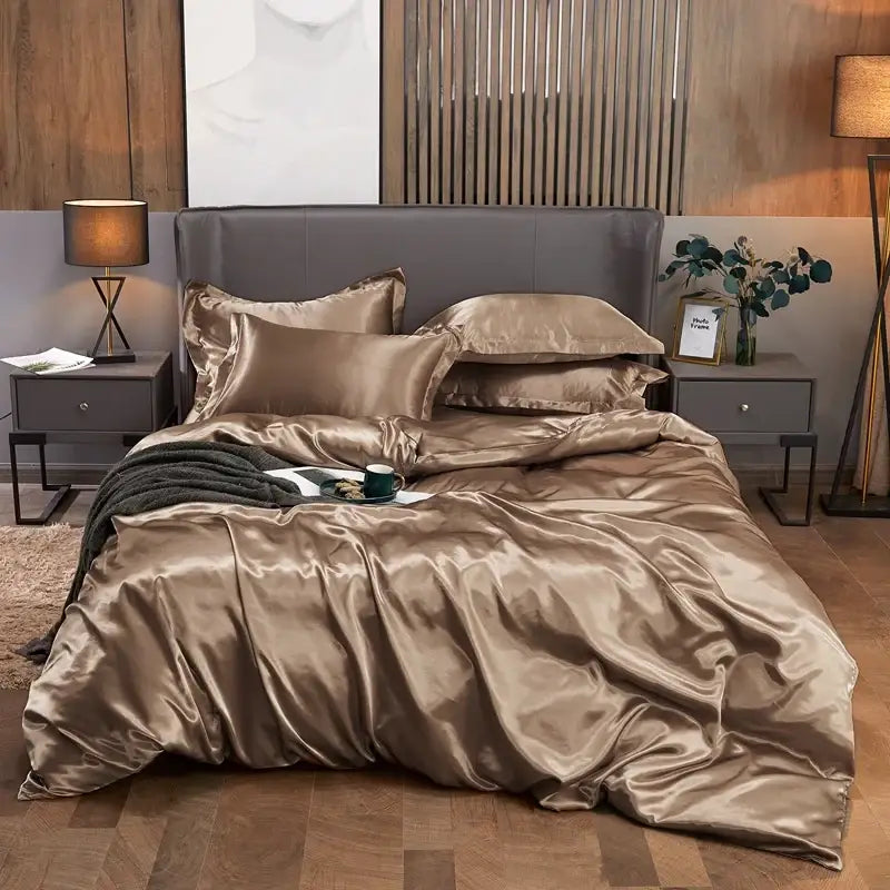 Lustrous teal satin solid color bedding set for bedroom width bed