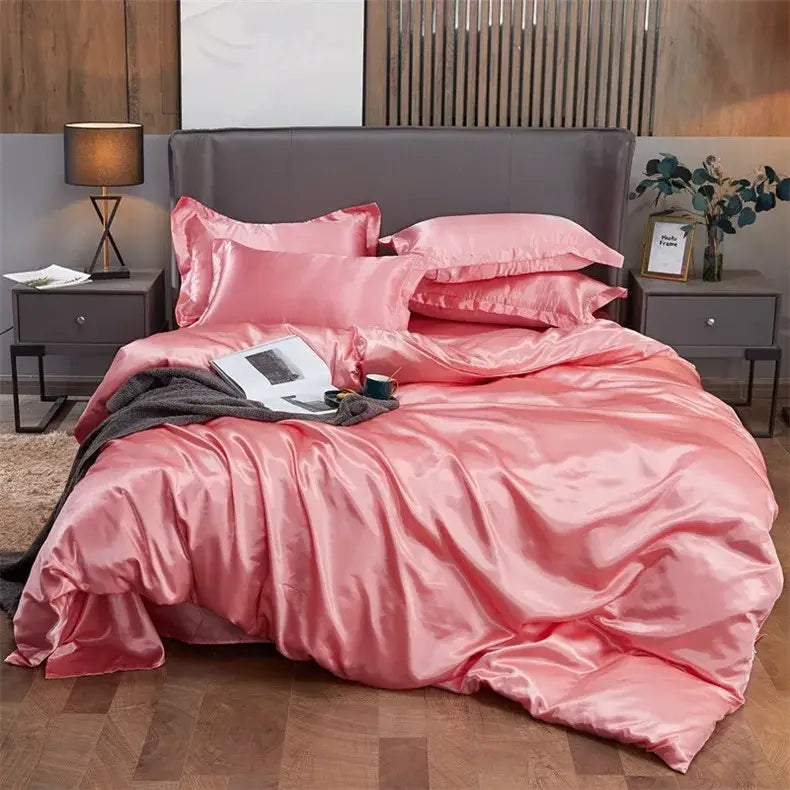 Lustrous teal satin solid color bedding set for bedroom width bed