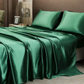 Luxurious cream solid color satin bedding set with flat sheet bedroom