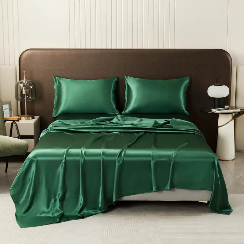 Luxurious cream solid color satin bedding set with flat sheet bedroom