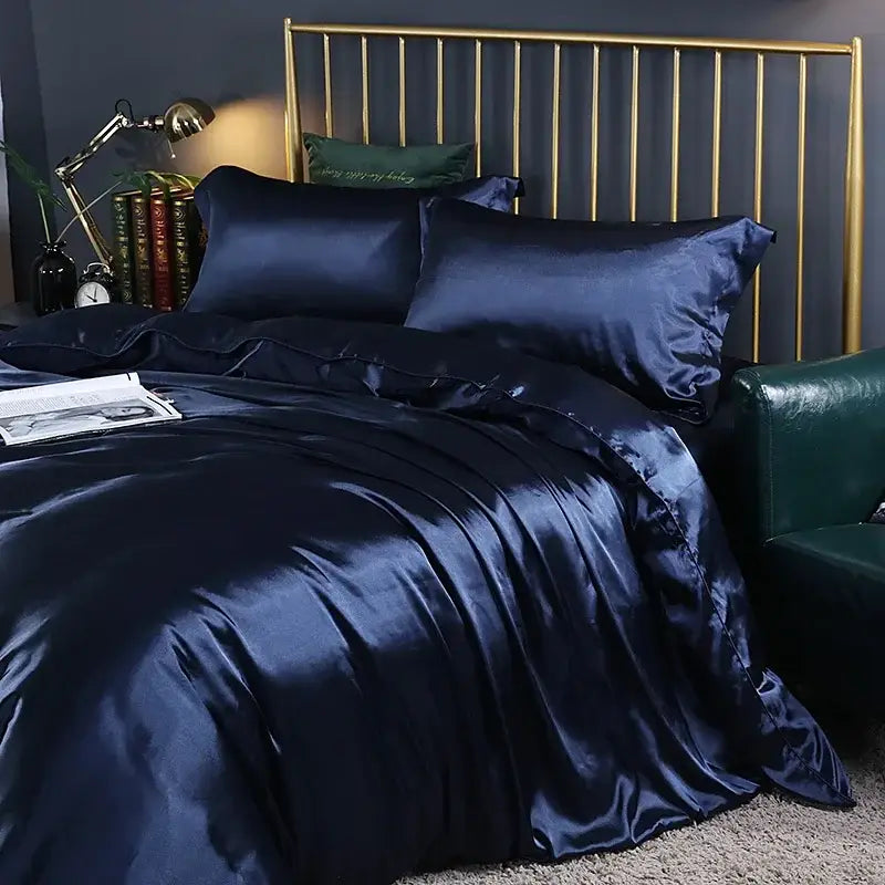 Luxurious emerald green satin duvet cover set bedroom bed sheet
