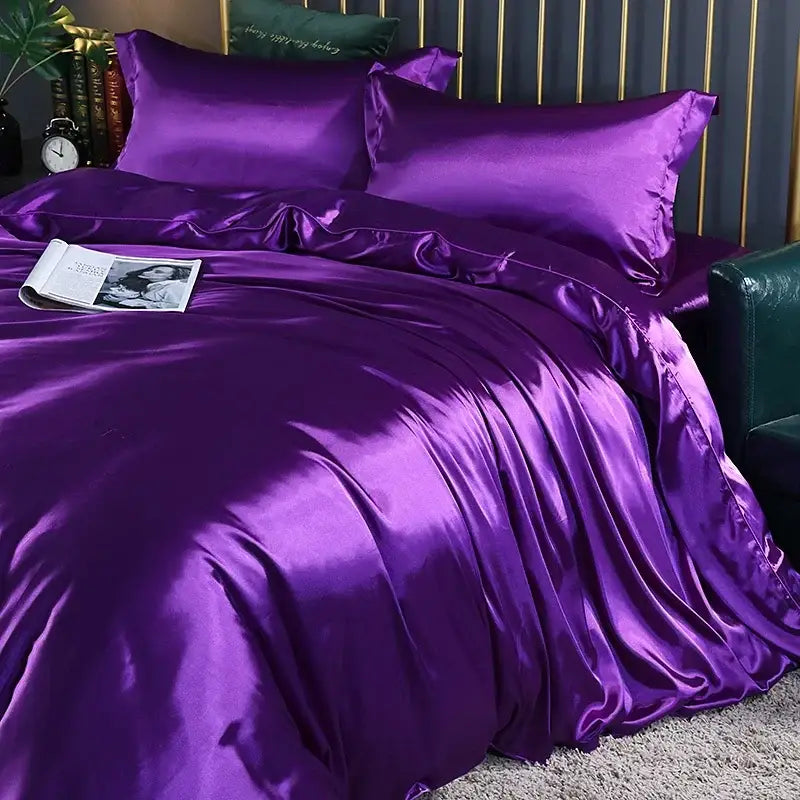 Luxurious fuchsia silk duvet cover bedroom bedding set