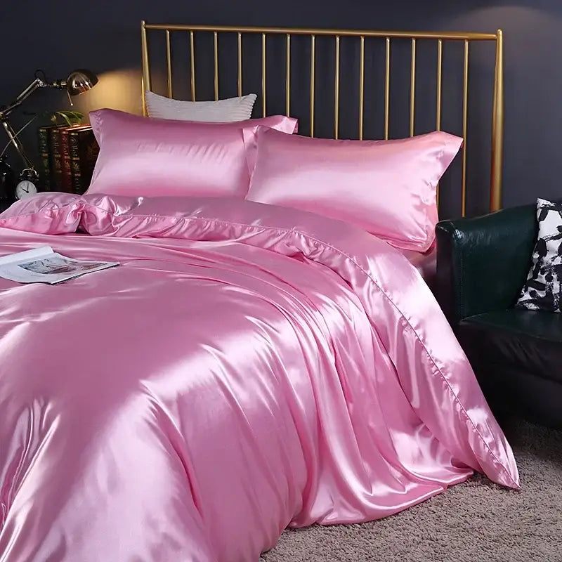 Luxurious fuchsia silk duvet cover bedroom bedding set