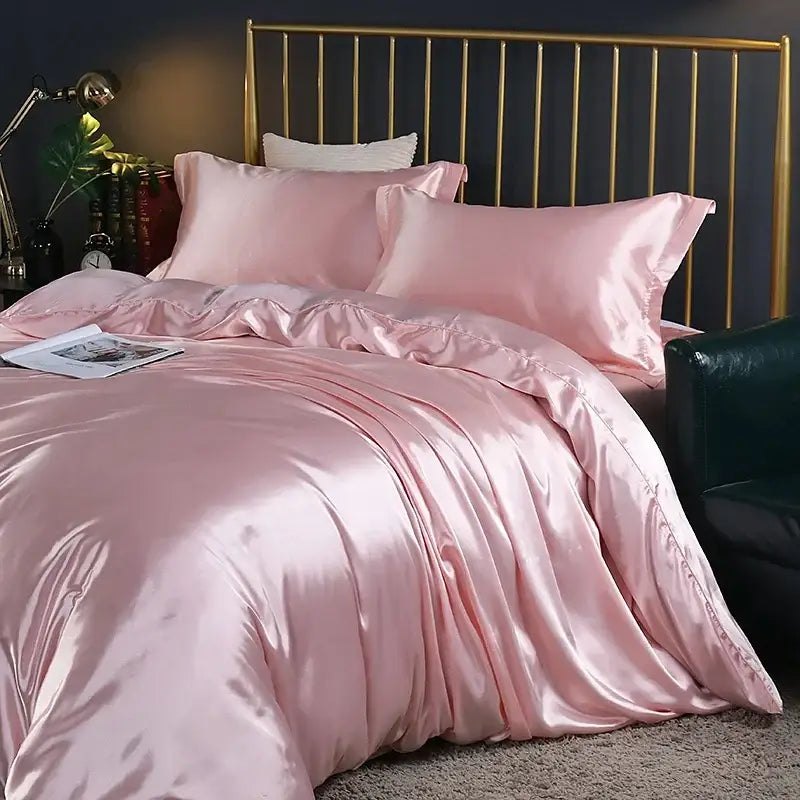 Luxurious emerald green satin duvet cover set bedroom bed sheet