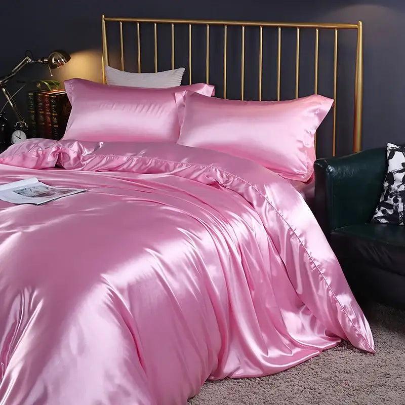 Luxurious emerald green satin duvet cover set bedroom bed sheet