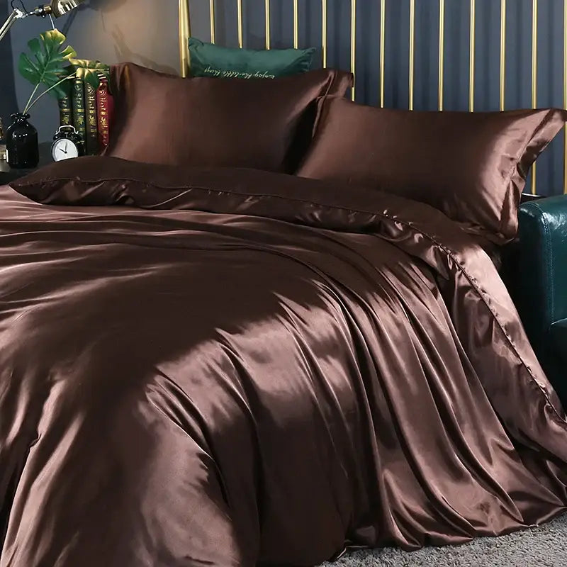 Luxurious emerald green satin duvet cover set bedroom bed sheet