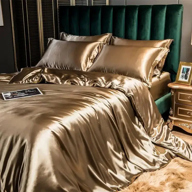 Luxurious burgundy satin duvet cover bedroom bedding set