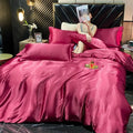 Luxurious burgundy satin duvet cover bedroom bedding set