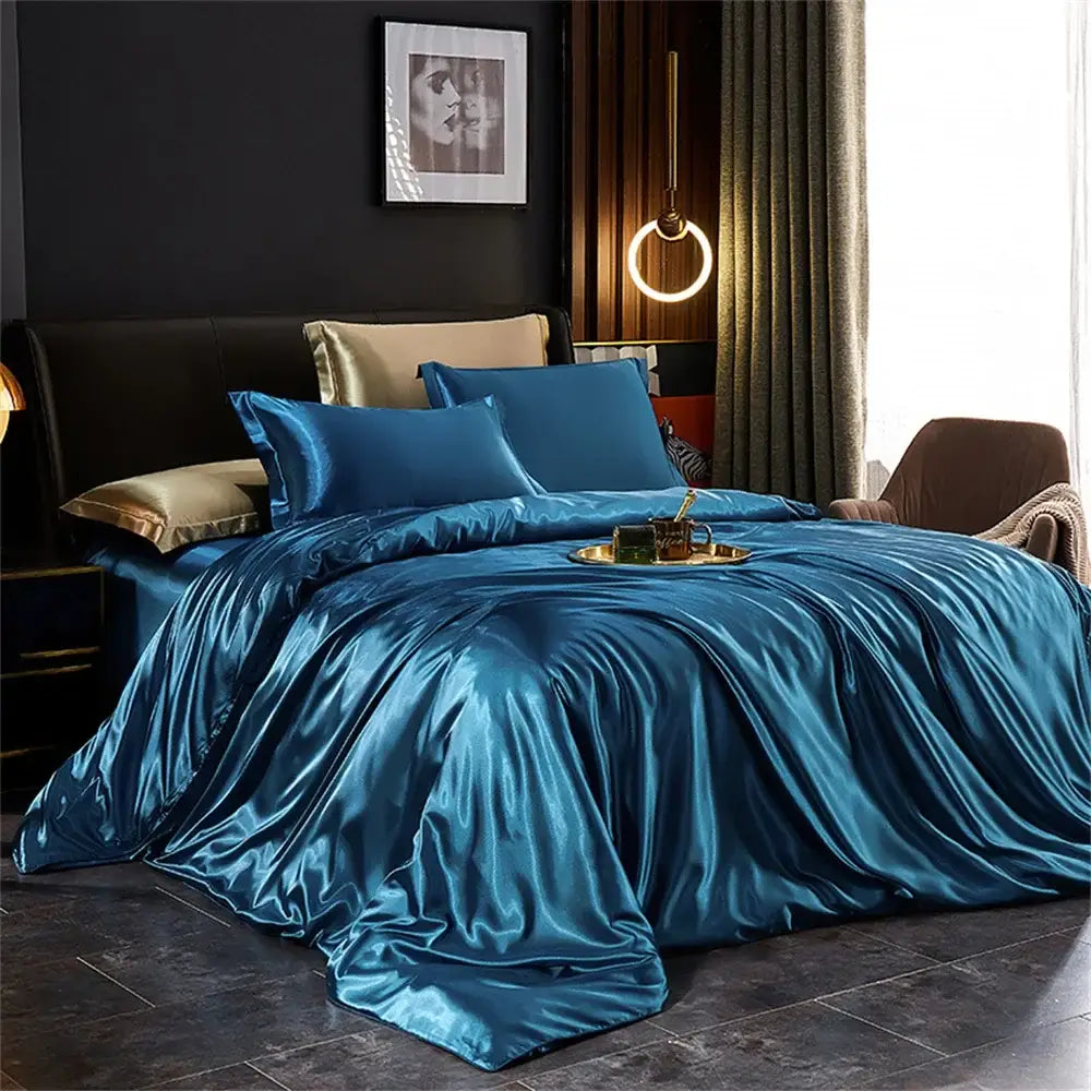 Luxurious rose gold satin duvet cover set bedroom bedding