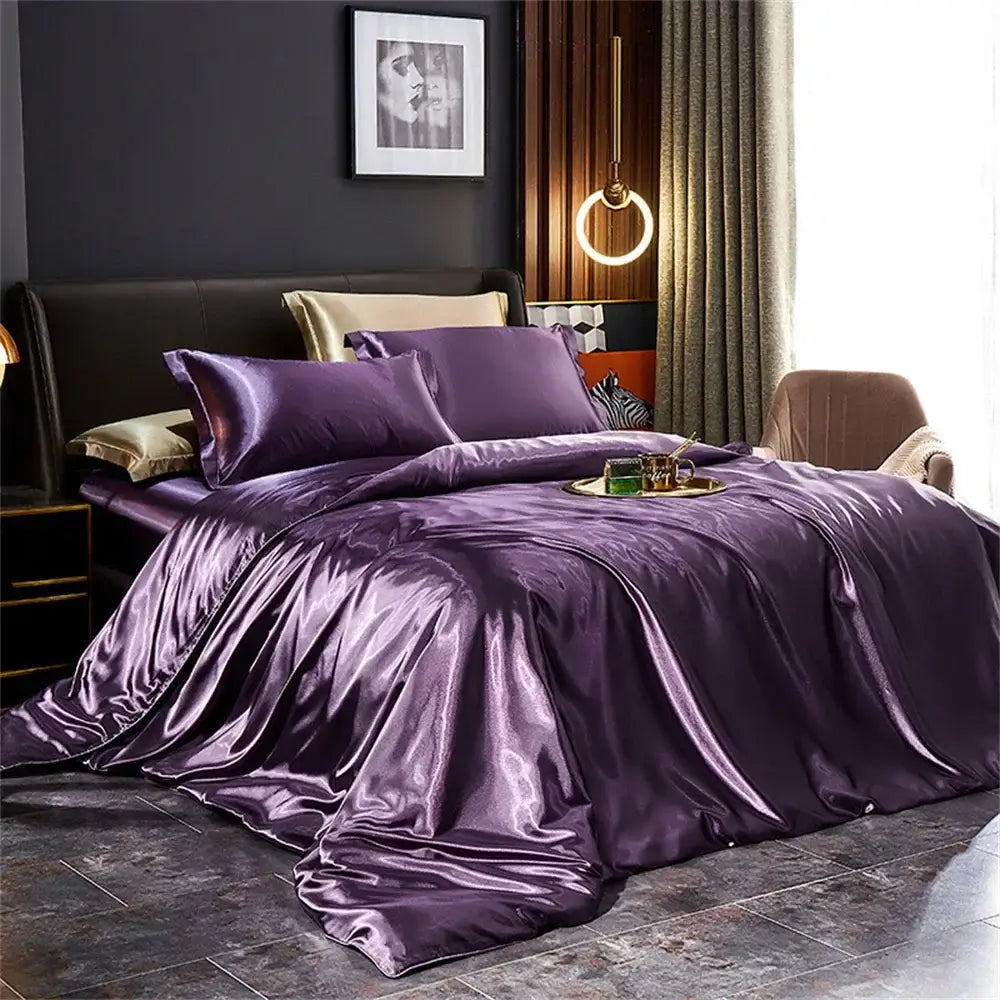 Luxurious silver silk duvet cover bedding set bedroom decor