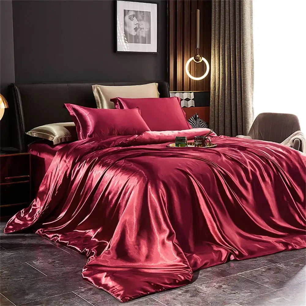 Luxurious silver silk duvet cover bedding set bedroom decor