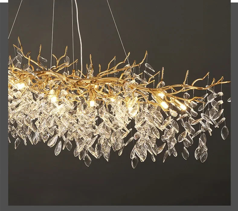 Luxury golden leaf crystal chandelier living room led light