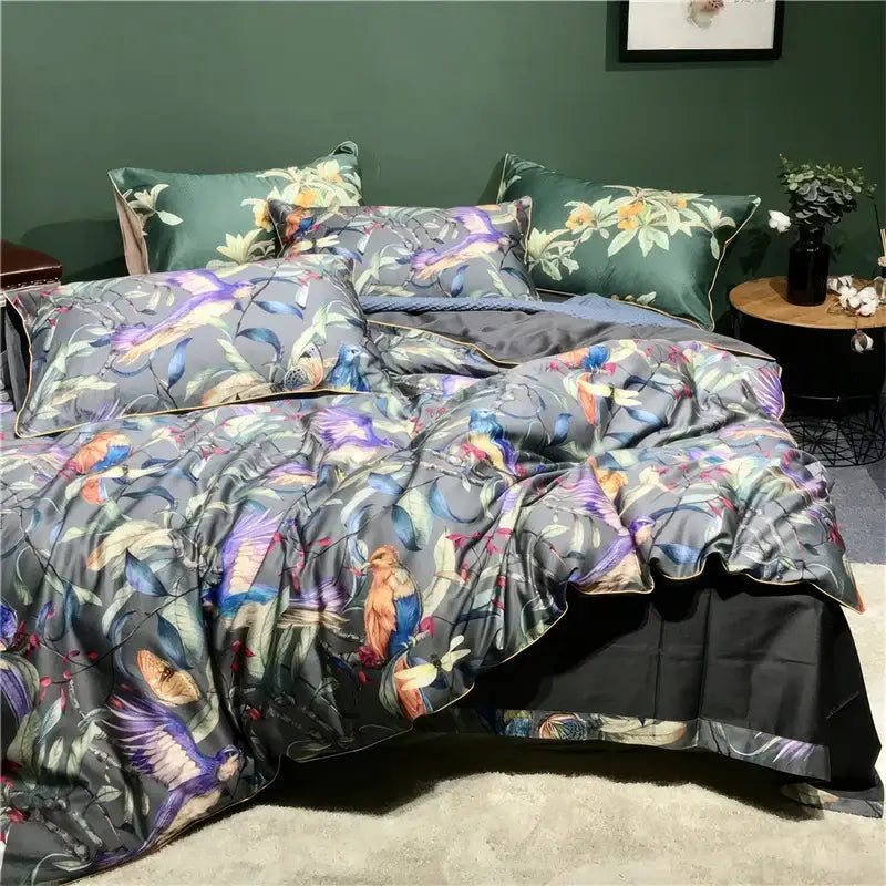 Navy blue feather egyptian cotton duvet cover set bedroom bedding