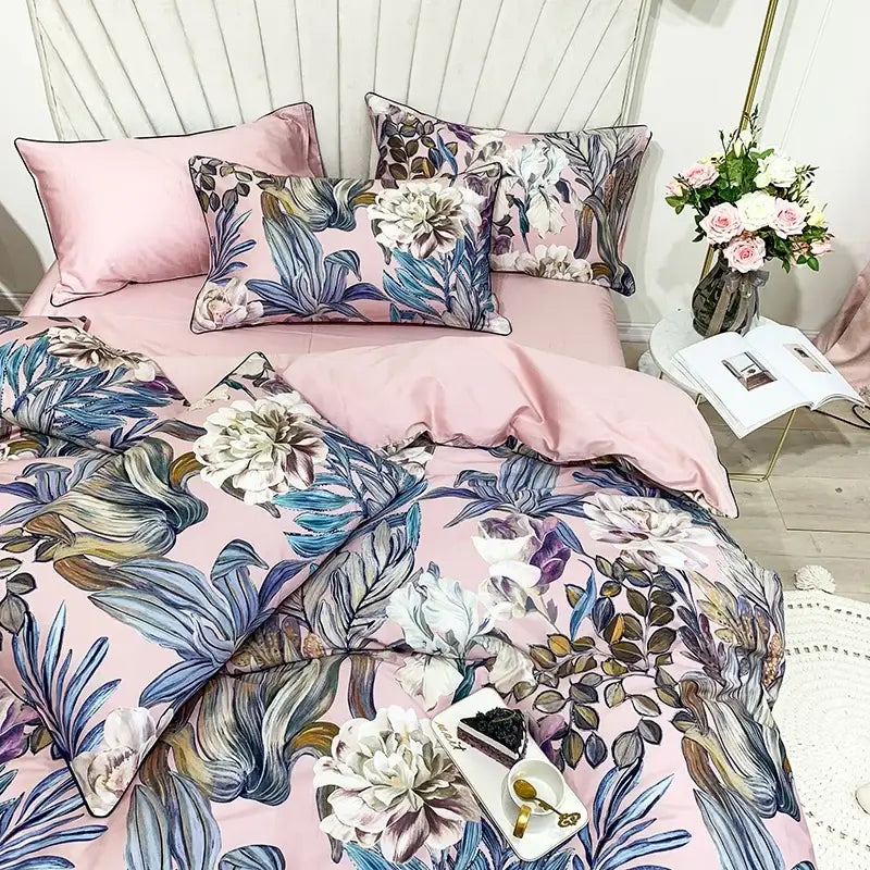 Tropical flamingo navy blue duvet cover bedroom bedding set