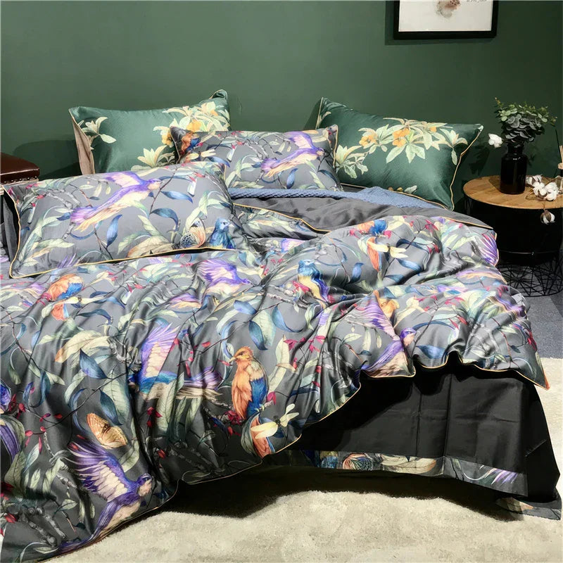 Luxury pastel blue egyptian cotton floral duvet cover bedroom set