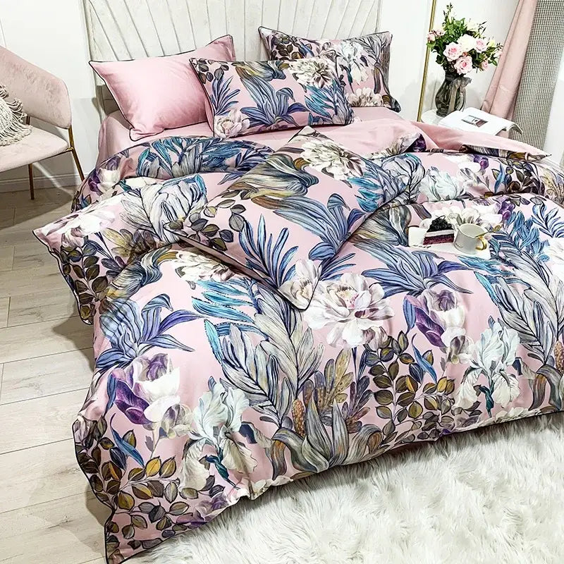 Navy blue feather egyptian cotton duvet cover set bedroom bedding