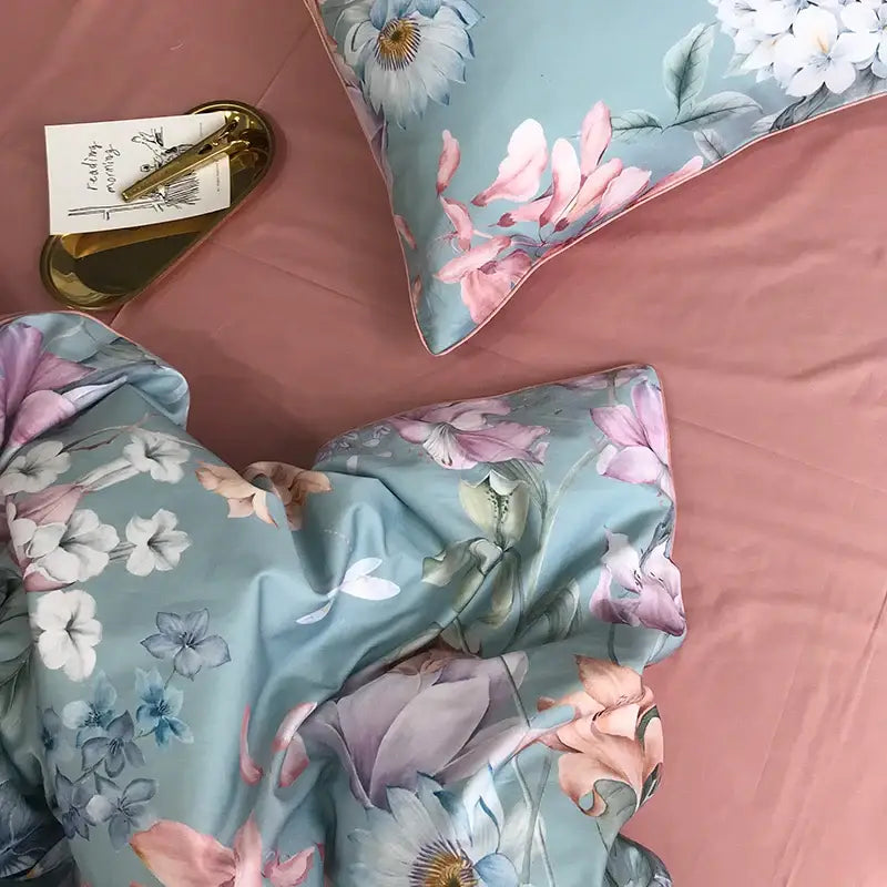 Luxury dark gray egyptian cotton hummingbird duvet cover bedroom set