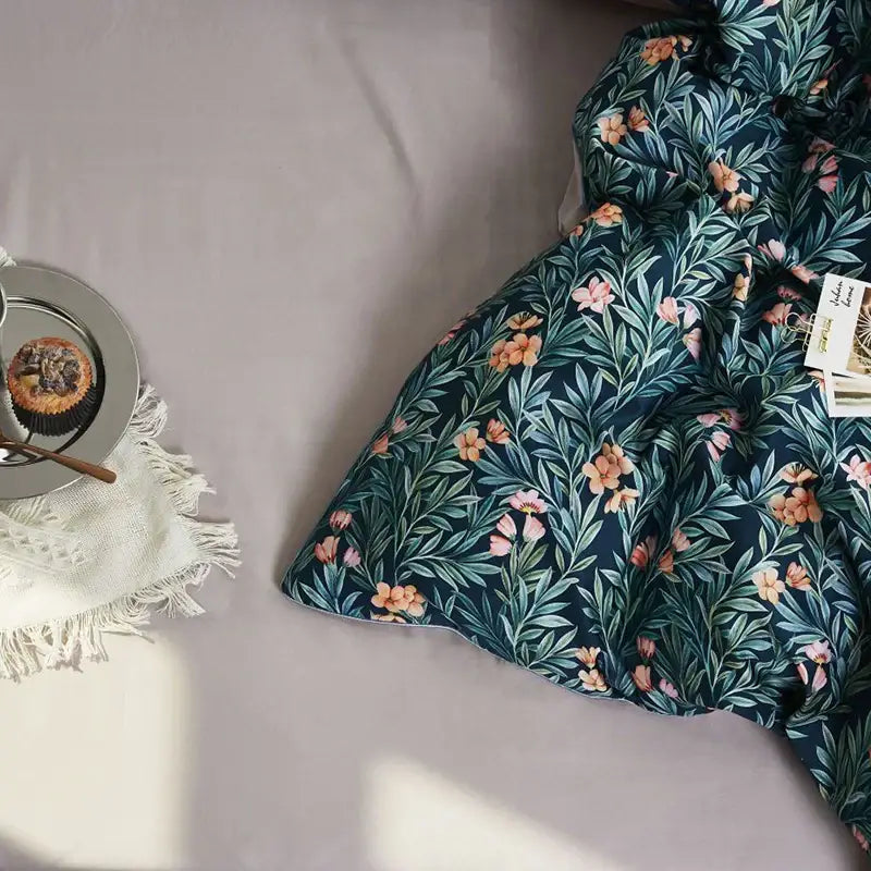 Luxury dark gray egyptian cotton hummingbird duvet cover bedroom set