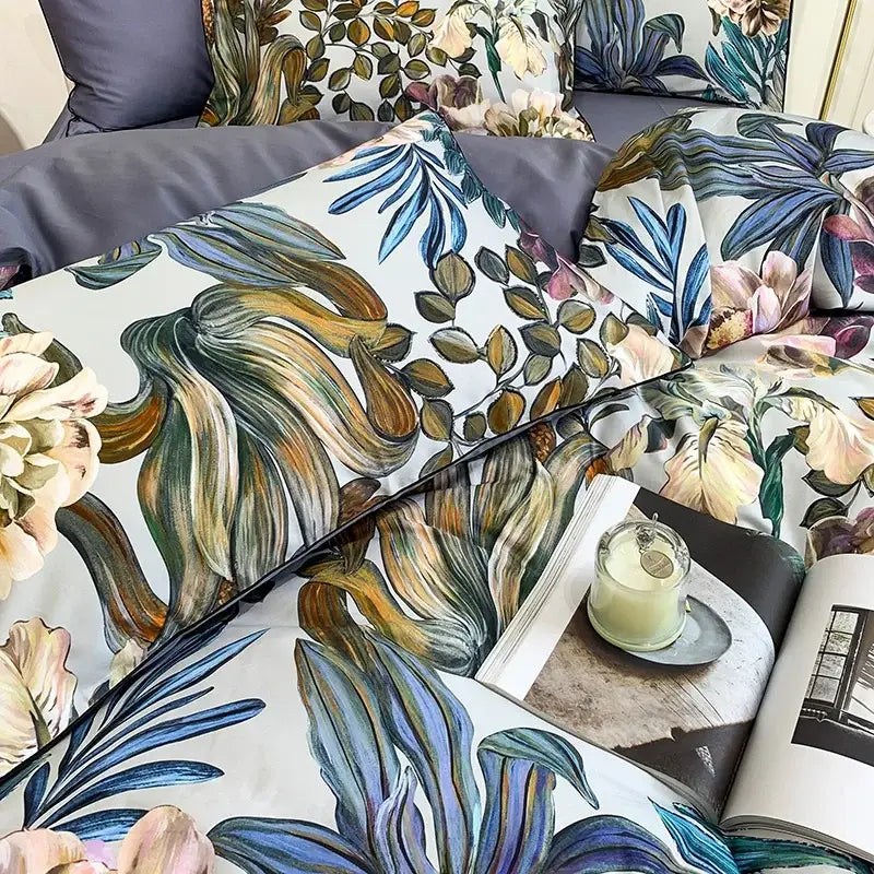 Navy blue feather egyptian cotton duvet cover set bedroom bedding