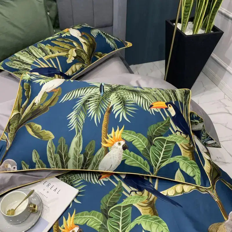 Navy blue feather egyptian cotton duvet cover set bedroom bedding
