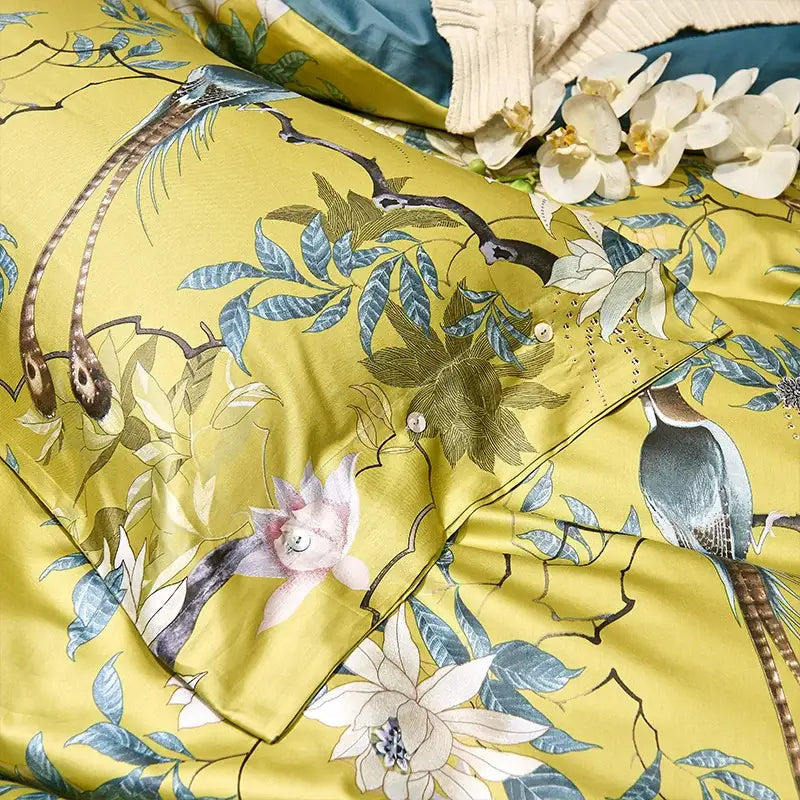 Luxury dark gray egyptian cotton hummingbird duvet cover bedroom set