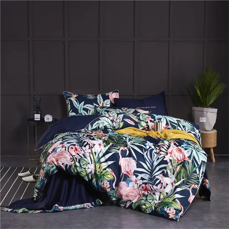 Luxury dark gray egyptian cotton hummingbird duvet cover bedroom set