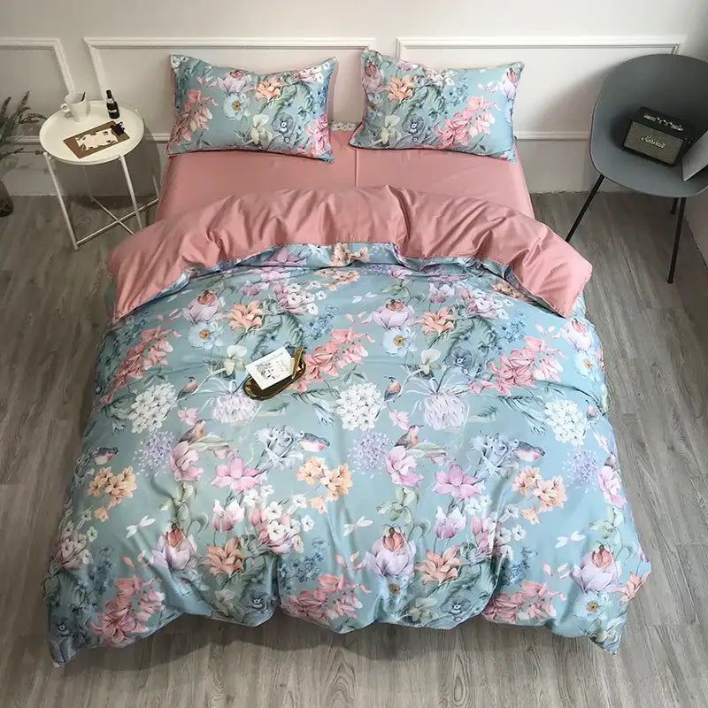 Navy blue feather egyptian cotton duvet cover set bedroom bedding