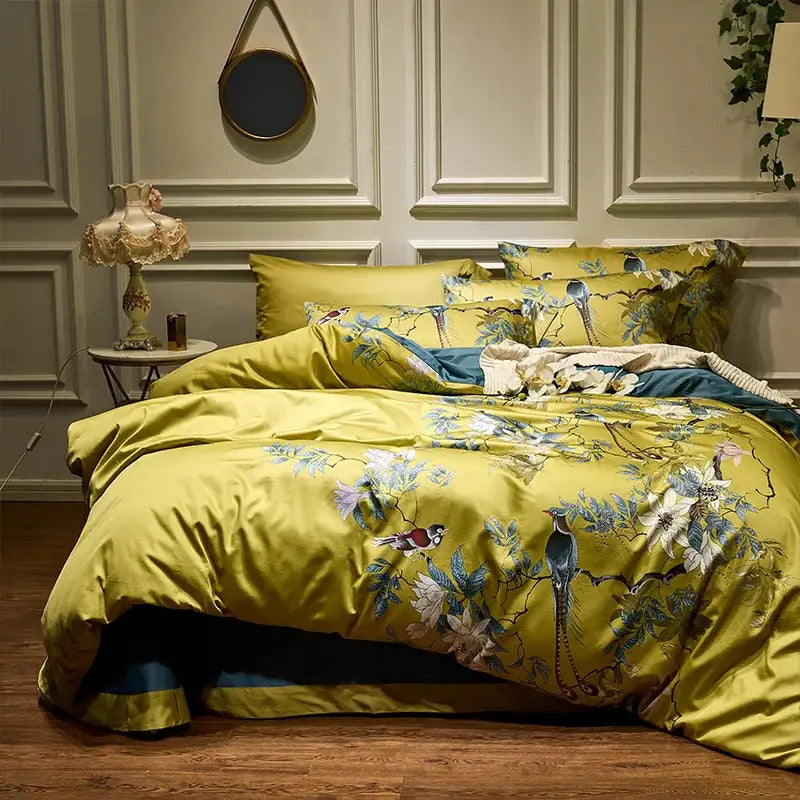 Navy blue feather egyptian cotton duvet cover set bedroom bedding