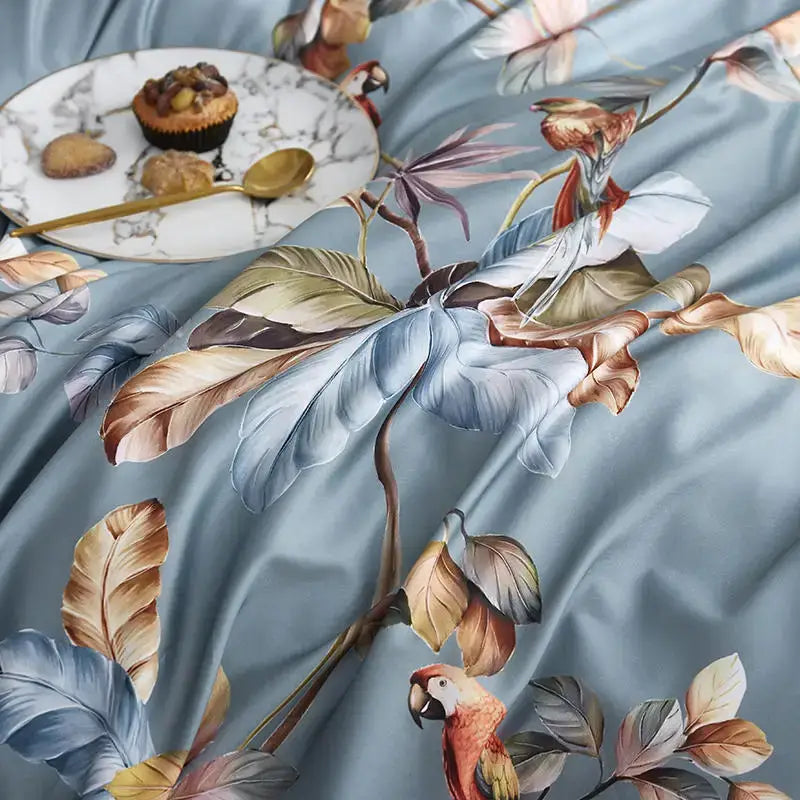 Navy blue feather egyptian cotton duvet cover set bedroom bedding