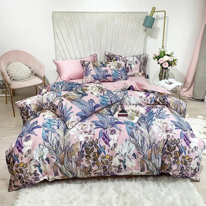 Navy blue feather egyptian cotton duvet cover set bedroom bedding