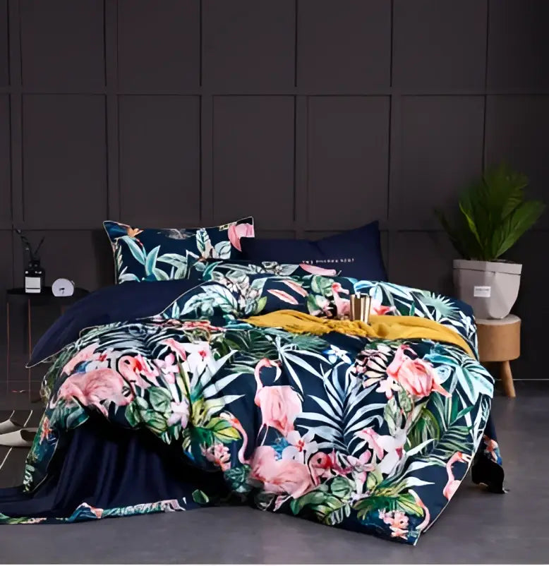 Luxury dark gray egyptian cotton hummingbird duvet cover bedroom set