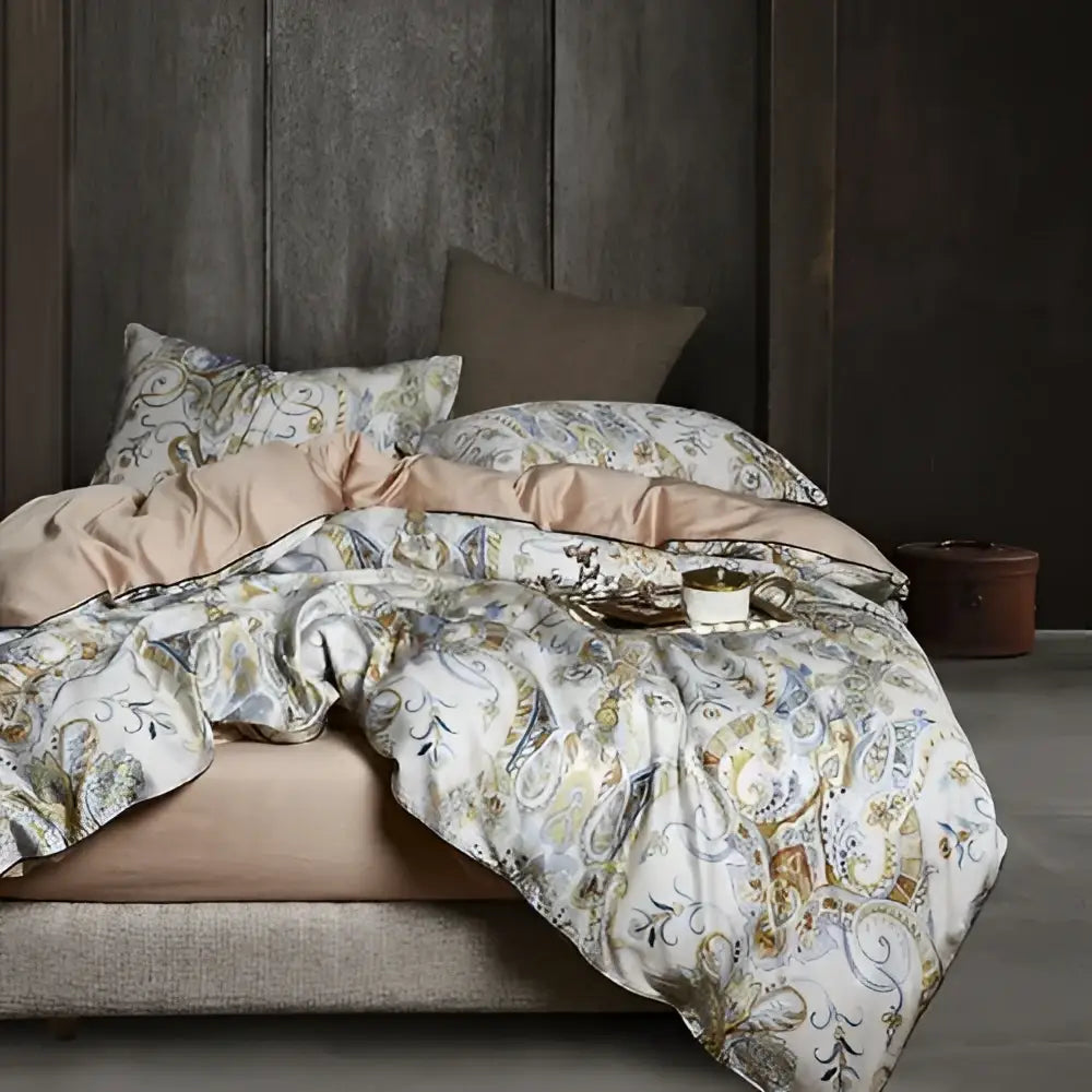 Luxury pastel blue egyptian cotton floral duvet cover bedroom set