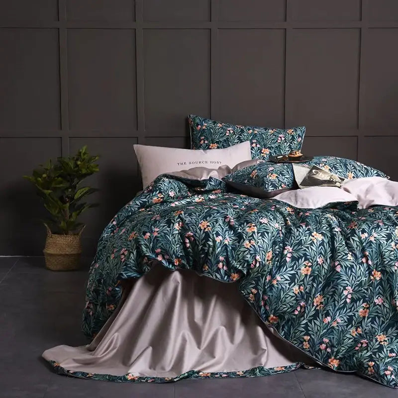 Navy blue feather egyptian cotton duvet cover set bedroom bedding