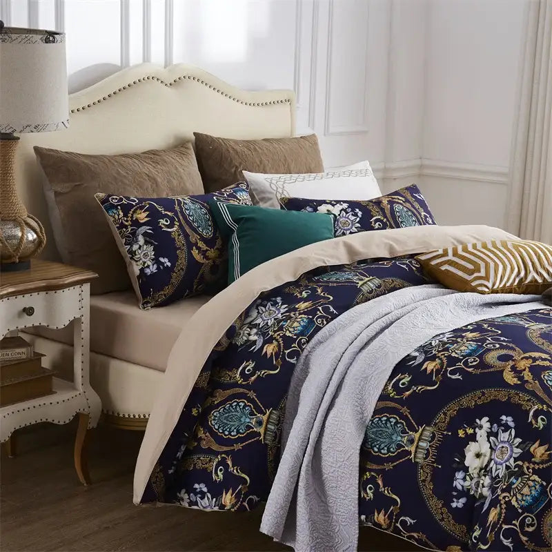 Luxury dark gray egyptian cotton hummingbird duvet cover bedroom set