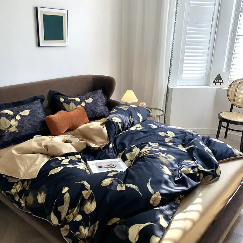 Luxury dark gray egyptian cotton hummingbird duvet cover bedroom set