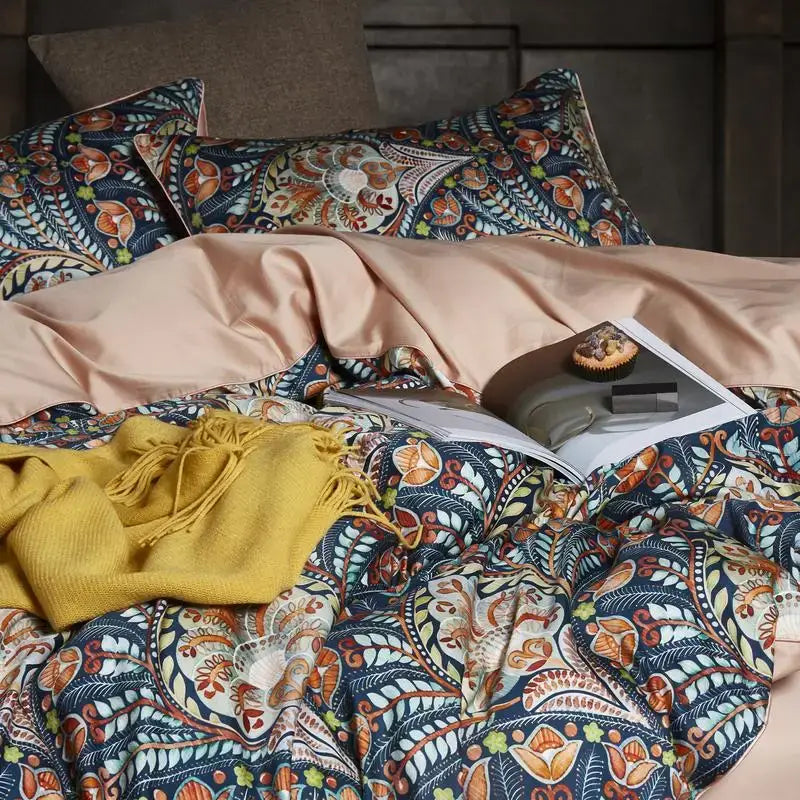 Tropical flamingo navy blue duvet cover bedroom bedding set