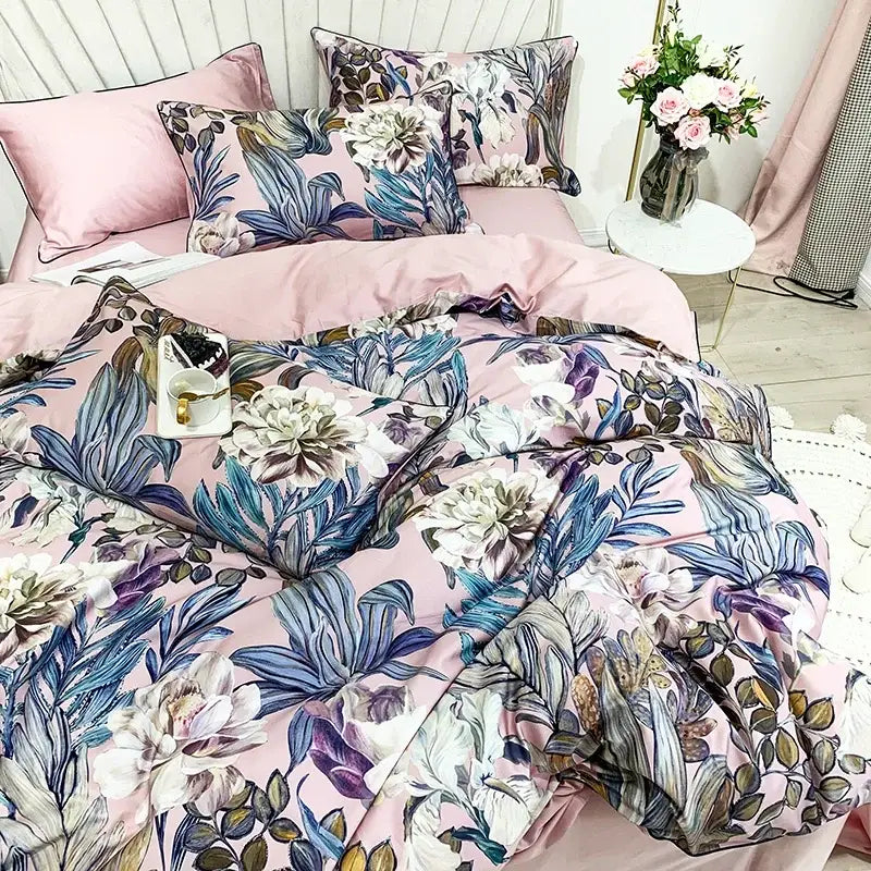Navy blue feather egyptian cotton duvet cover set bedroom bedding