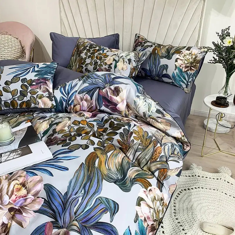 Luxury teal & brown egyptian cotton duvet cover bedroom bedding set