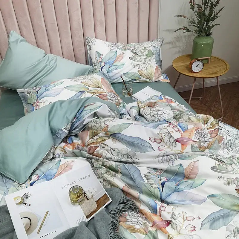 Luxury dark gray egyptian cotton hummingbird duvet cover bedroom set