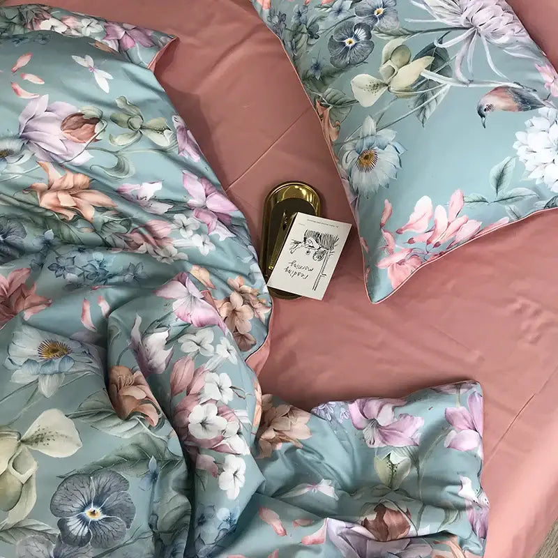 Luxury teal & brown egyptian cotton duvet cover bedroom bedding set