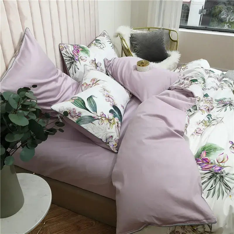 Luxury dark gray egyptian cotton hummingbird duvet cover bedroom set
