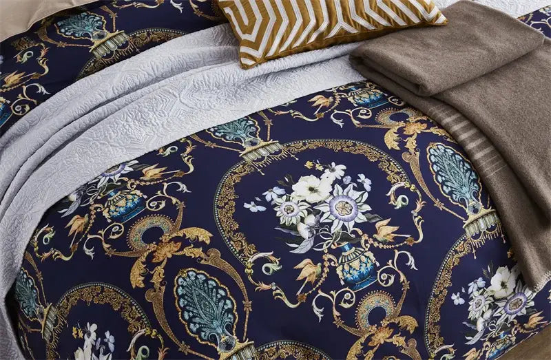 Tropical flamingo navy blue duvet cover bedroom bedding set