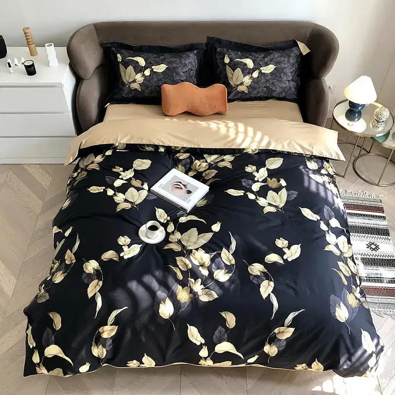 Navy blue feather egyptian cotton duvet cover set bedroom bedding
