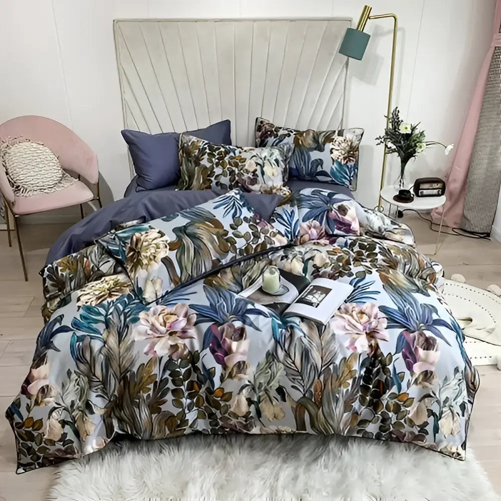 Navy blue feather egyptian cotton duvet cover set bedroom bedding