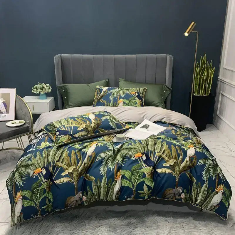 Navy blue feather egyptian cotton duvet cover set bedroom bedding