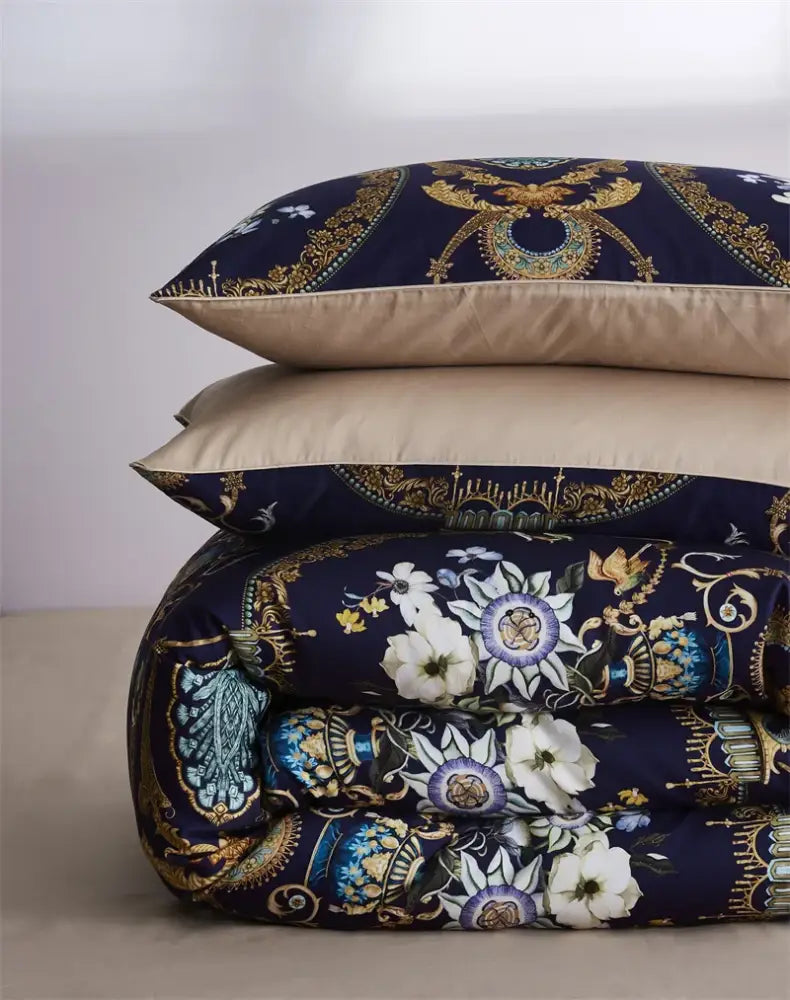 Navy blue feather egyptian cotton duvet cover set bedroom bedding